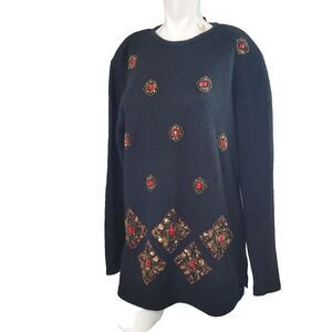 Robinson's Large sweater knit Silk Angora Rabbit Hair beads sequin shoulder pads